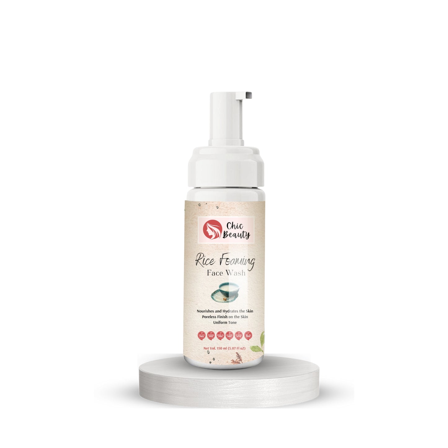 Chic Beauty Rice Foaming Face Wash 150ml Rich in Antioxidants, Vitamins, and Minerals for Nourish and Brighten Skin.